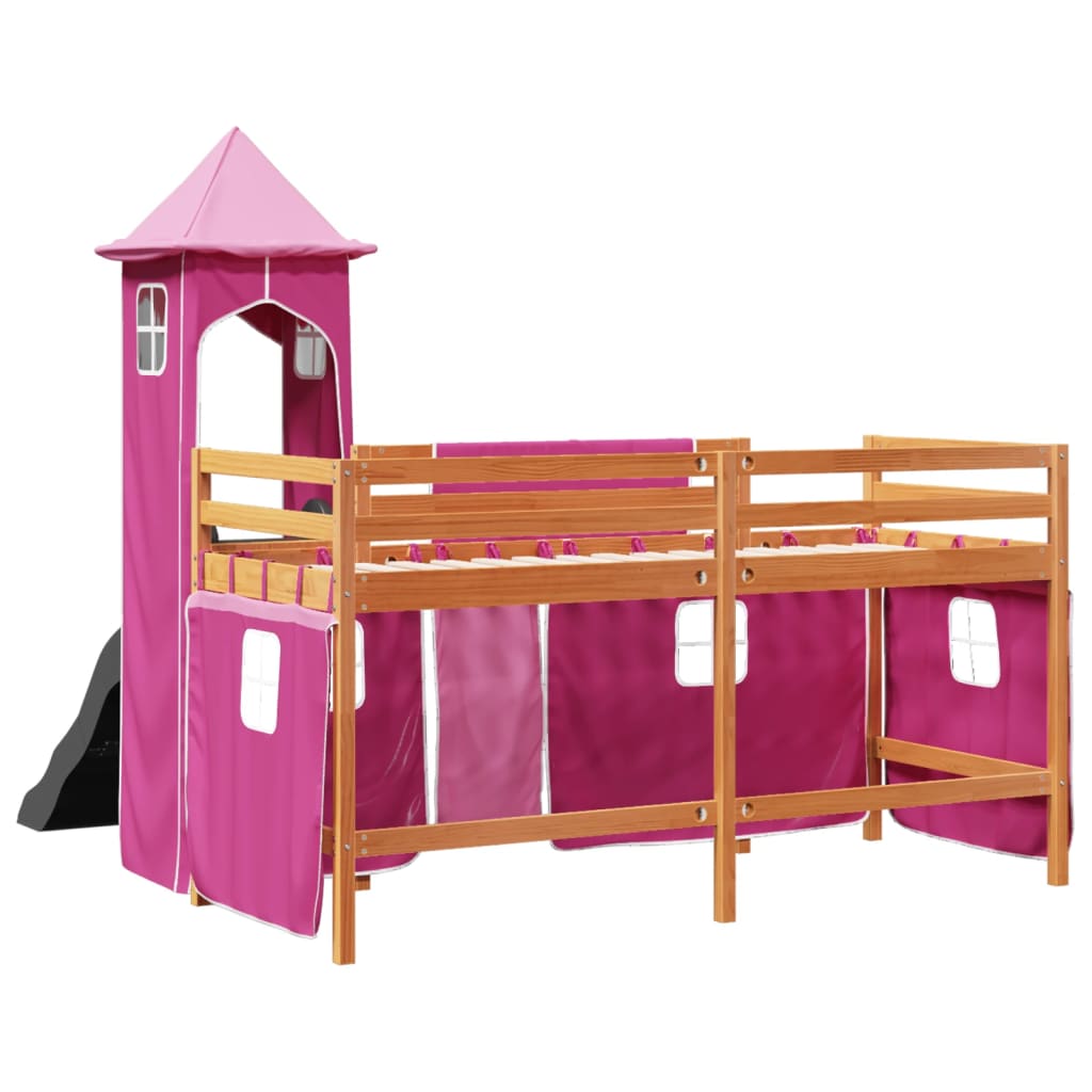 Kids' Loft Bed with Tower Pink 90x200 cm Solid Wood Pine