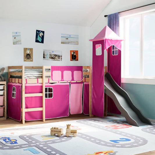 Kids' Loft Bed with Tower Pink 90x190 cm Solid Wood Pine