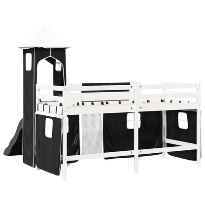 Kids' Loft Bed with Tower White&Black 90x190 cm Solid Wood Pine