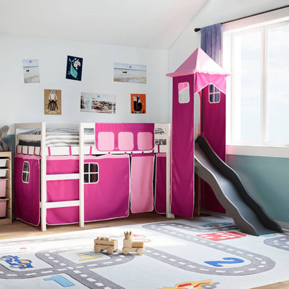 Kids' Loft Bed with Tower Pink 90x190 cm Solid Wood Pine