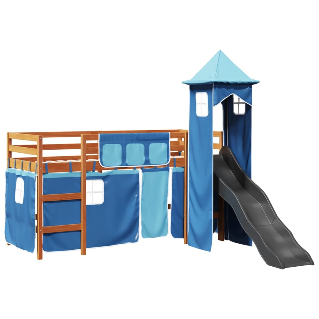 Kids' Loft Bed with Tower Blue 90x190 cm Solid Wood Pine