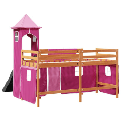 Kids' Loft Bed with Tower Pink 90x190 cm Solid Wood Pine