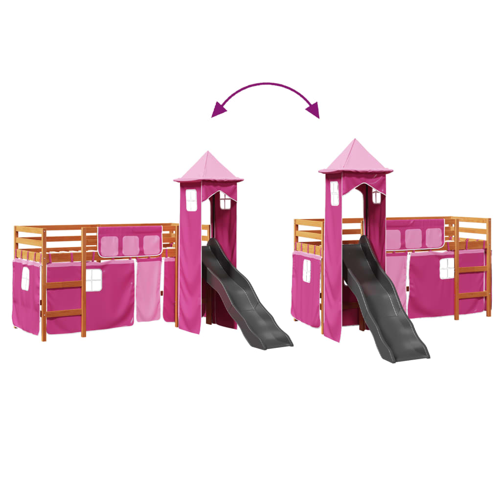 Kids' Loft Bed with Tower Pink 90x190 cm Solid Wood Pine