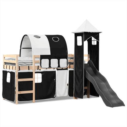 Kids' Loft Bed with Tower White&Black 80x200 cm Solid Wood Pine