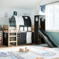 Kids' Loft Bed with Tower White&Black 80x200 cm Solid Wood Pine