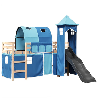 Kids' Loft Bed with Tower Blue 80x200 cm Solid Wood Pine