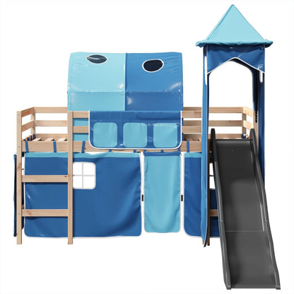 Kids' Loft Bed with Tower Blue 80x200 cm Solid Wood Pine