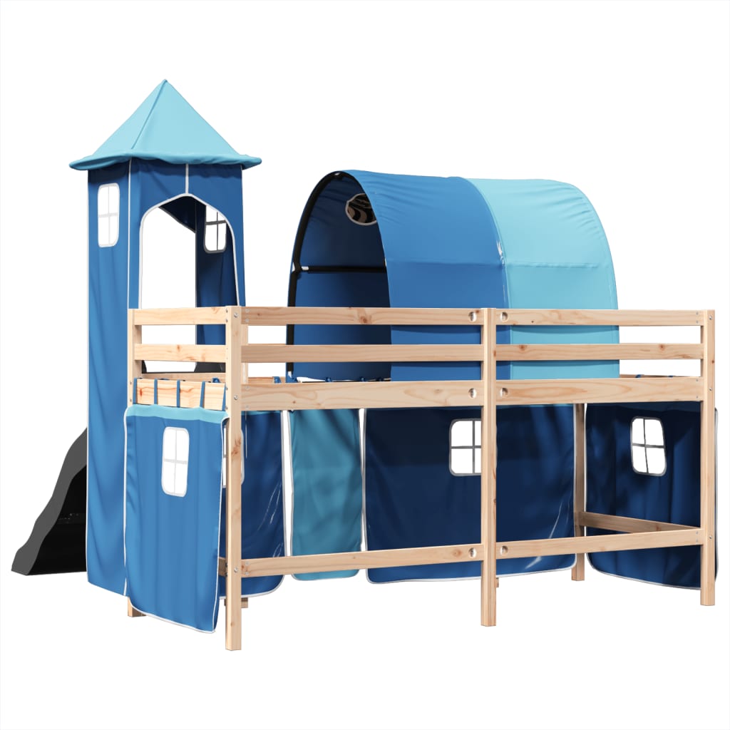 Kids' Loft Bed with Tower Blue 80x200 cm Solid Wood Pine