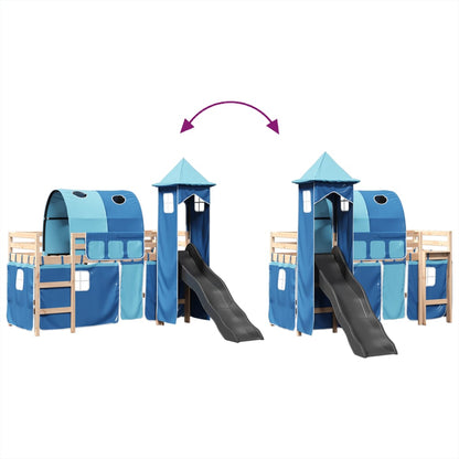 Kids' Loft Bed with Tower Blue 80x200 cm Solid Wood Pine