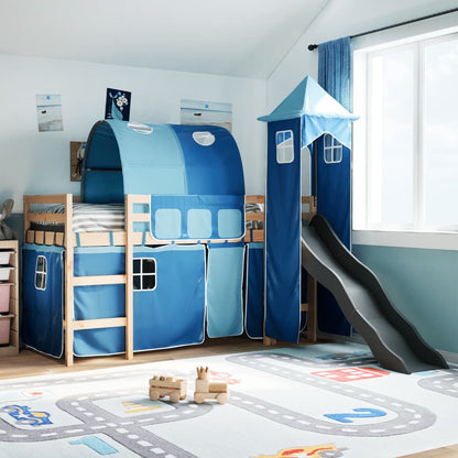 Kids' Loft Bed with Tower Blue 80x200 cm Solid Wood Pine