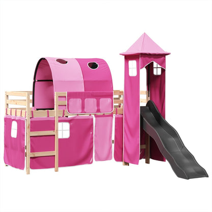 Kids' Loft Bed with Tower Pink 80x200 cm Solid Wood Pine