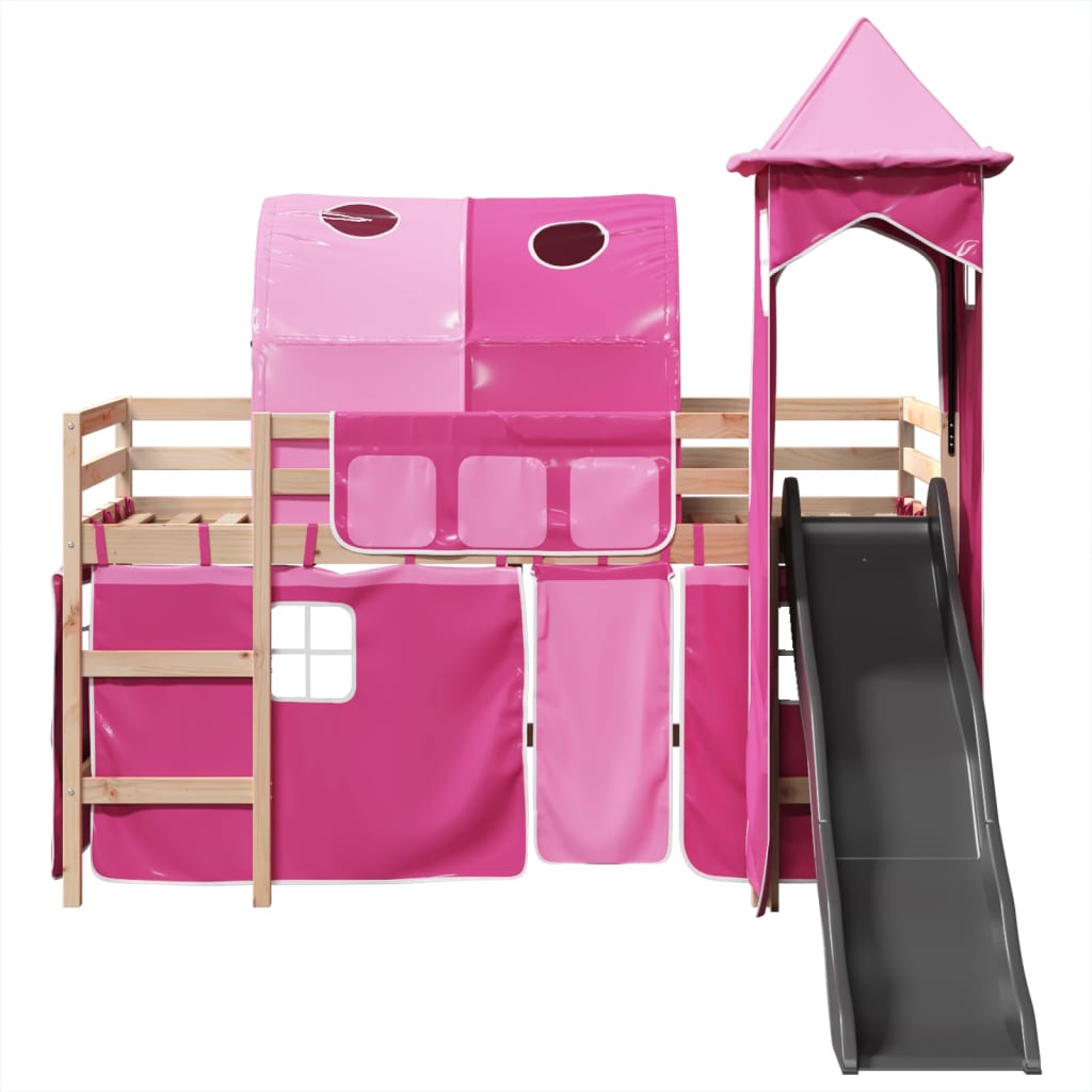 Kids' Loft Bed with Tower Pink 80x200 cm Solid Wood Pine