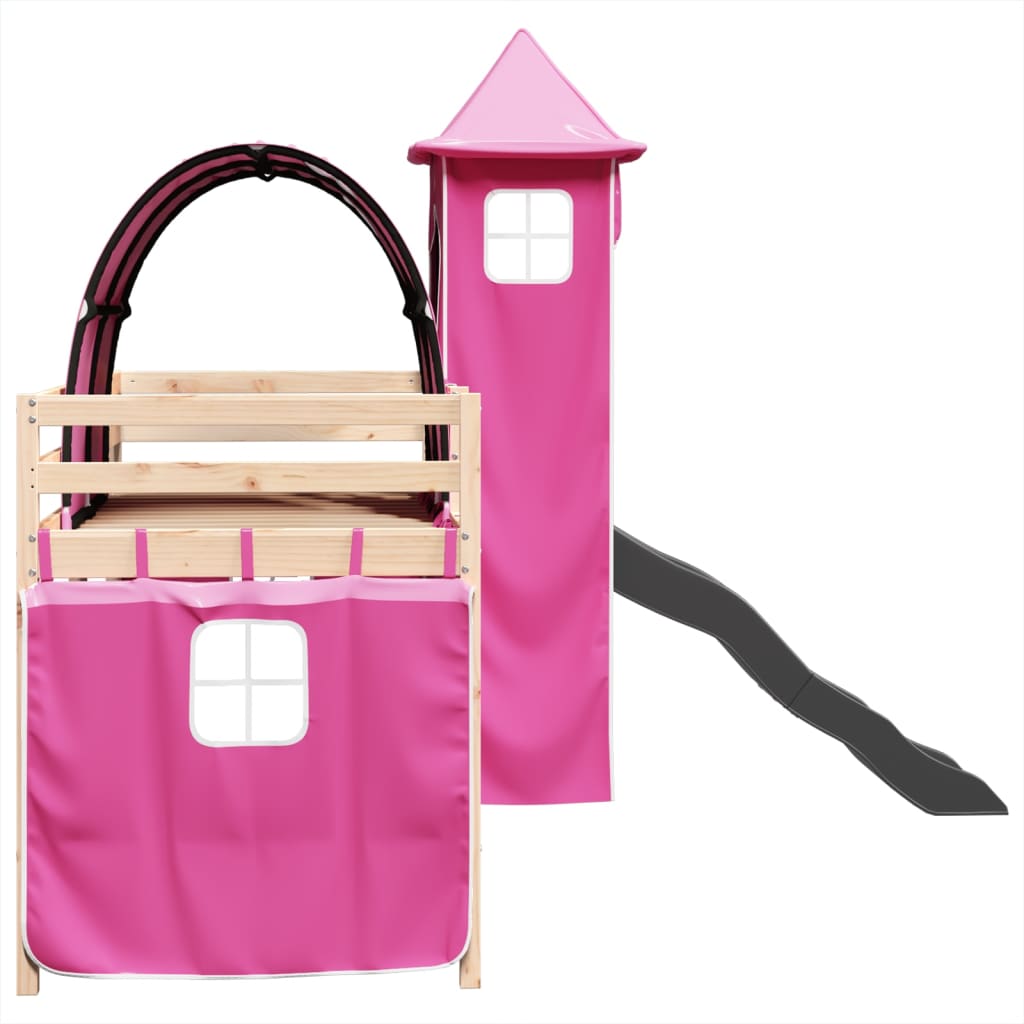 Kids' Loft Bed with Tower Pink 80x200 cm Solid Wood Pine