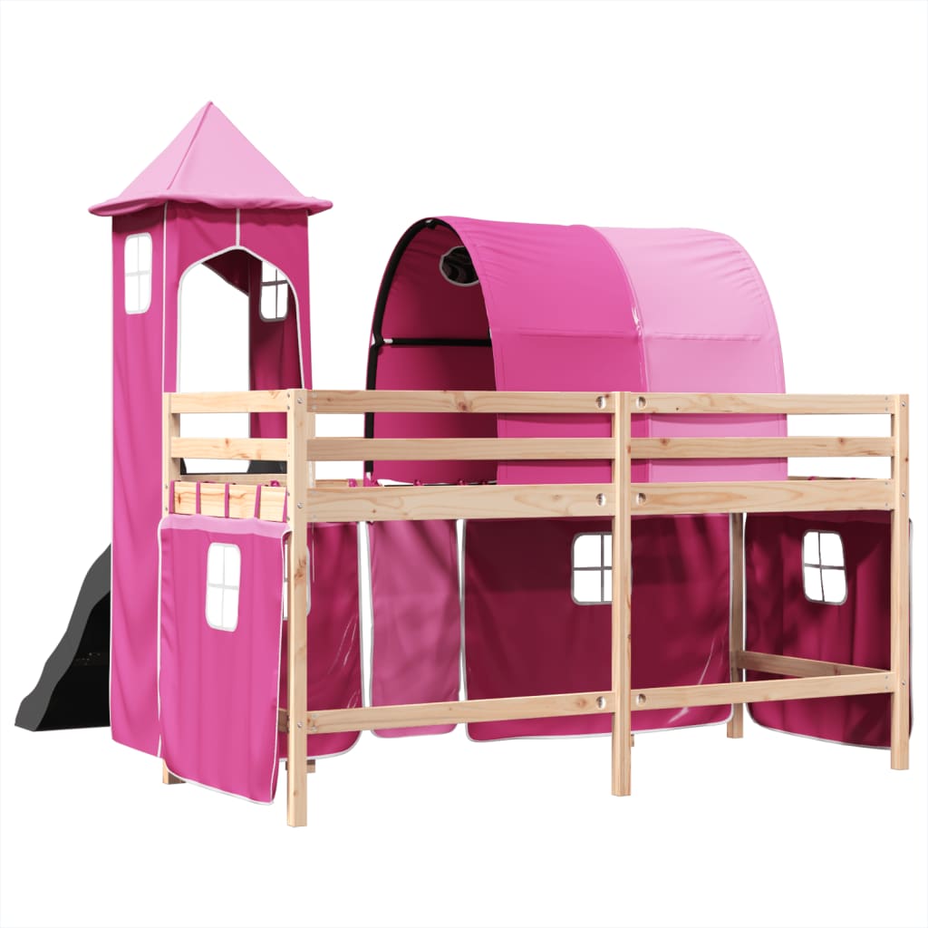 Kids' Loft Bed with Tower Pink 80x200 cm Solid Wood Pine