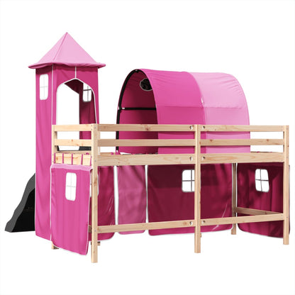 Kids' Loft Bed with Tower Pink 80x200 cm Solid Wood Pine