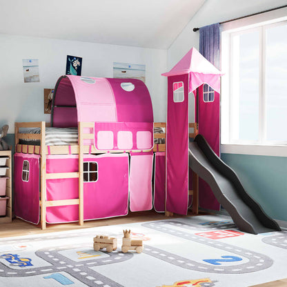 Kids' Loft Bed with Tower Pink 80x200 cm Solid Wood Pine