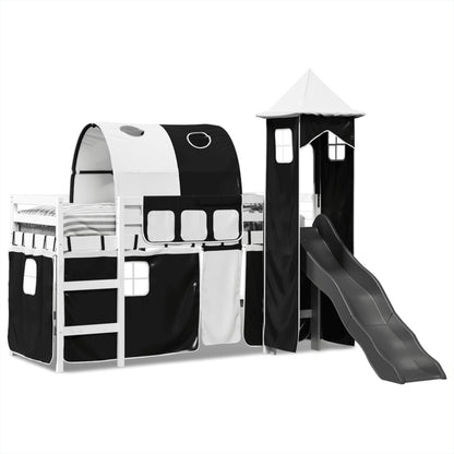 Kids' Loft Bed with Tower White&Black 80x200 cm Solid Wood Pine