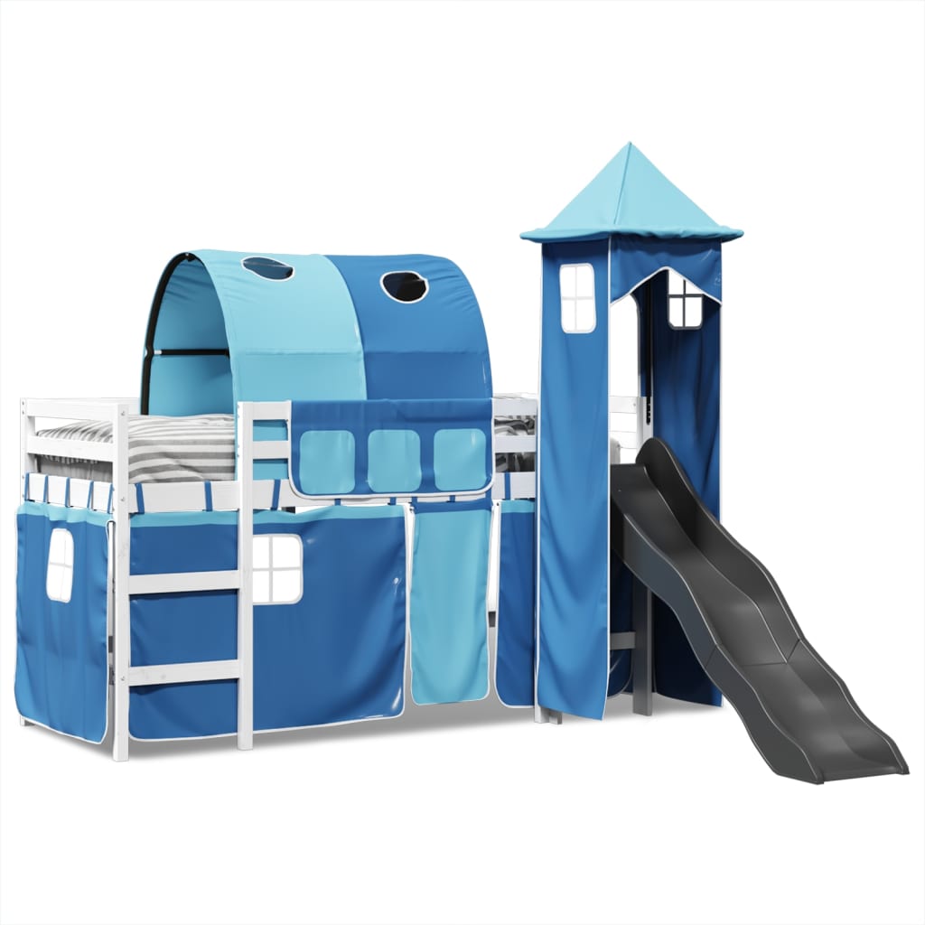 Kids' Loft Bed with Tower Blue 80x200 cm Solid Wood Pine