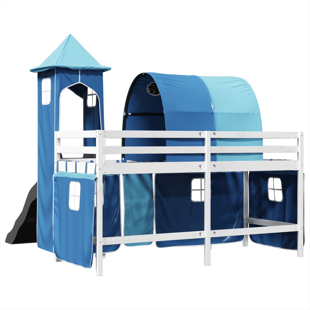 Kids' Loft Bed with Tower Blue 80x200 cm Solid Wood Pine