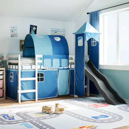 Kids' Loft Bed with Tower Blue 80x200 cm Solid Wood Pine