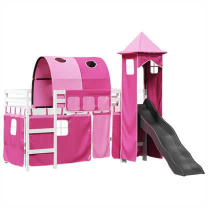 Kids' Loft Bed with Tower Pink 80x200 cm Solid Wood Pine