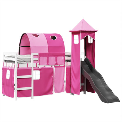 Kids' Loft Bed with Tower Pink 80x200 cm Solid Wood Pine