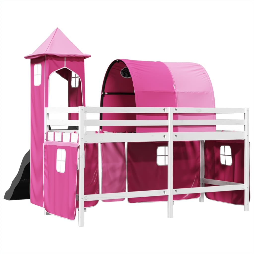 Kids' Loft Bed with Tower Pink 80x200 cm Solid Wood Pine