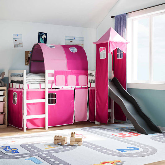 Kids' Loft Bed with Tower Pink 80x200 cm Solid Wood Pine