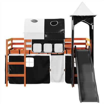 Kids' Loft Bed with Tower White&Black 80x200 cm Solid Wood Pine