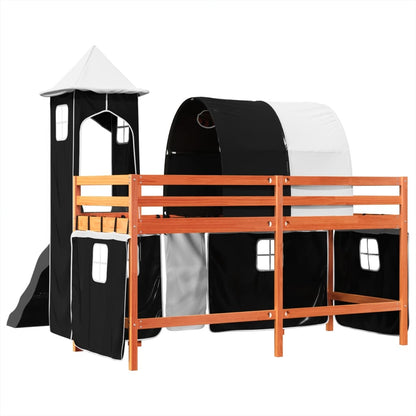 Kids' Loft Bed with Tower White&Black 80x200 cm Solid Wood Pine