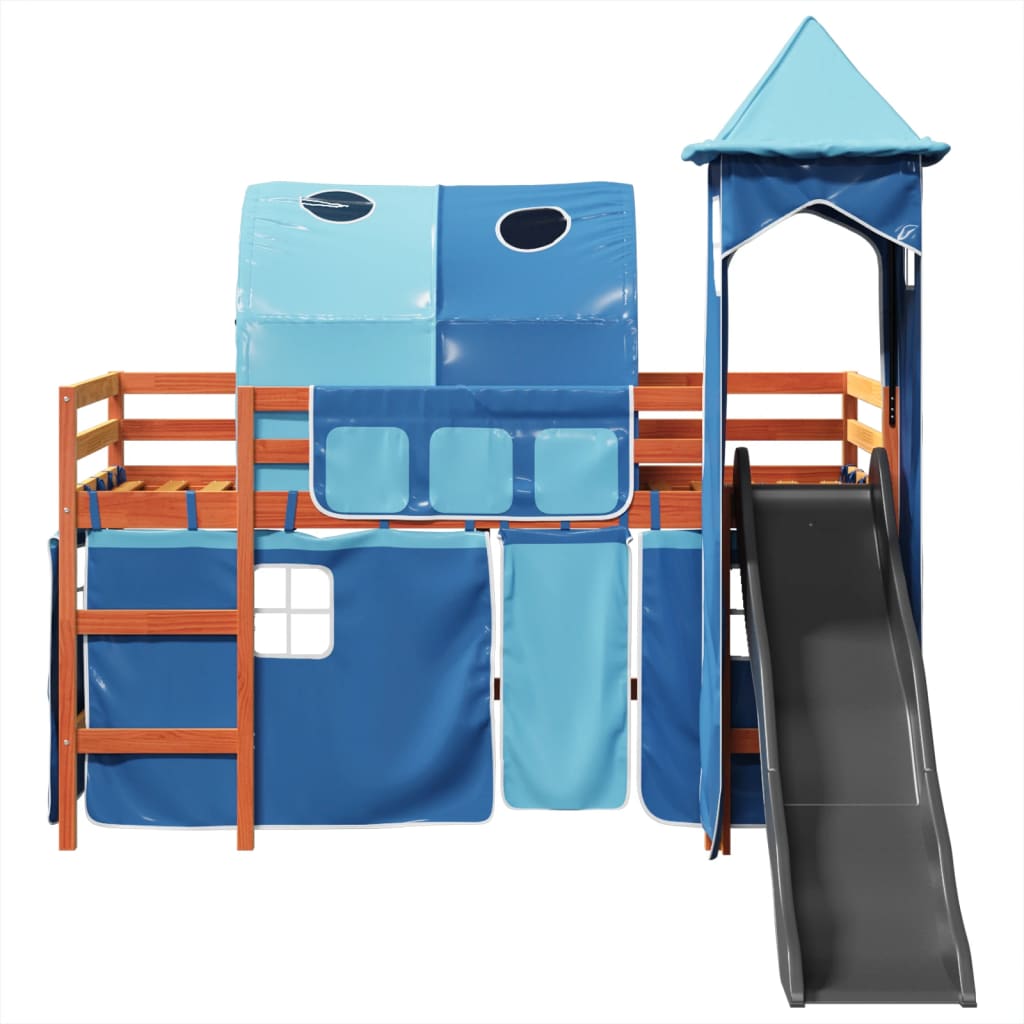 Kids' Loft Bed with Tower Blue 80x200 cm Solid Wood Pine