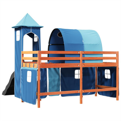 Kids' Loft Bed with Tower Blue 80x200 cm Solid Wood Pine