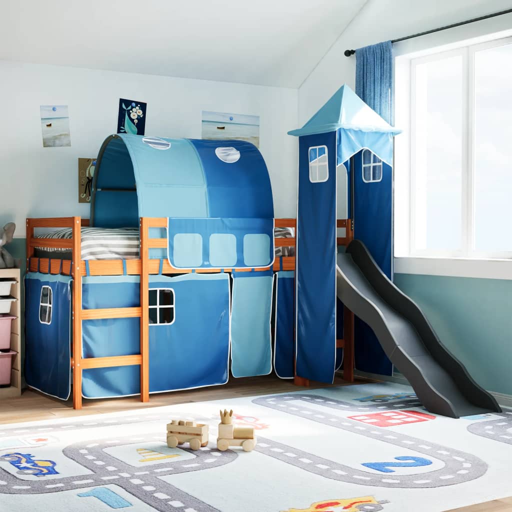 Kids' Loft Bed with Tower Blue 80x200 cm Solid Wood Pine