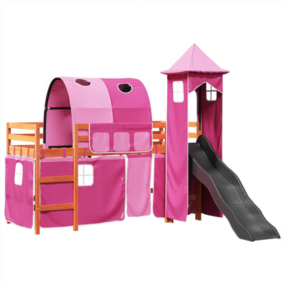 Kids' Loft Bed with Tower Pink 80x200 cm Solid Wood Pine