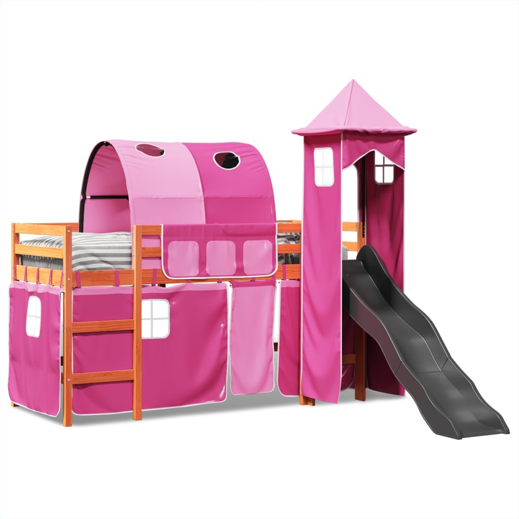 Kids' Loft Bed with Tower Pink 80x200 cm Solid Wood Pine