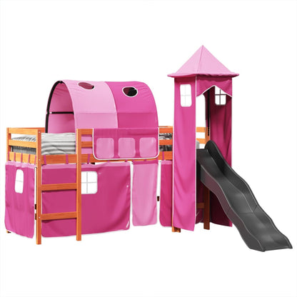 Kids' Loft Bed with Tower Pink 80x200 cm Solid Wood Pine