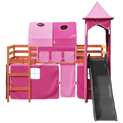 Kids' Loft Bed with Tower Pink 80x200 cm Solid Wood Pine