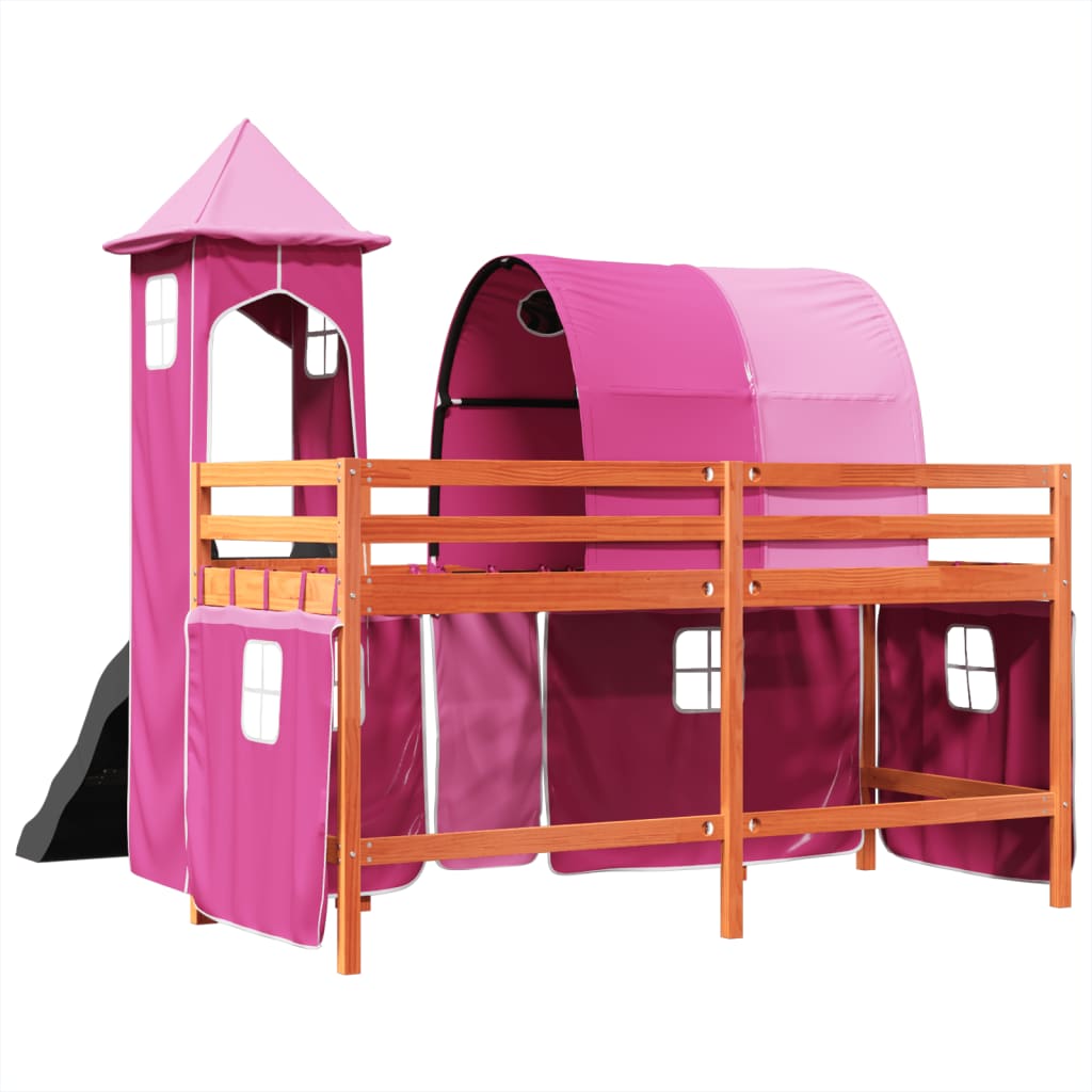 Kids' Loft Bed with Tower Pink 80x200 cm Solid Wood Pine