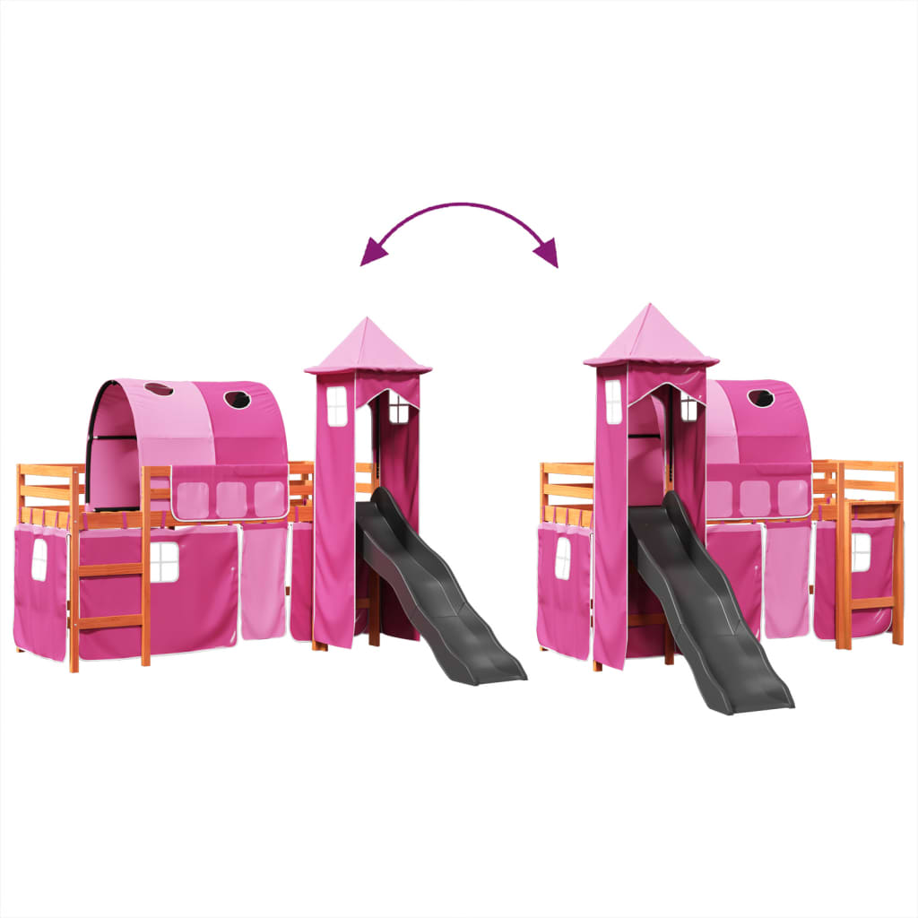 Kids' Loft Bed with Tower Pink 80x200 cm Solid Wood Pine