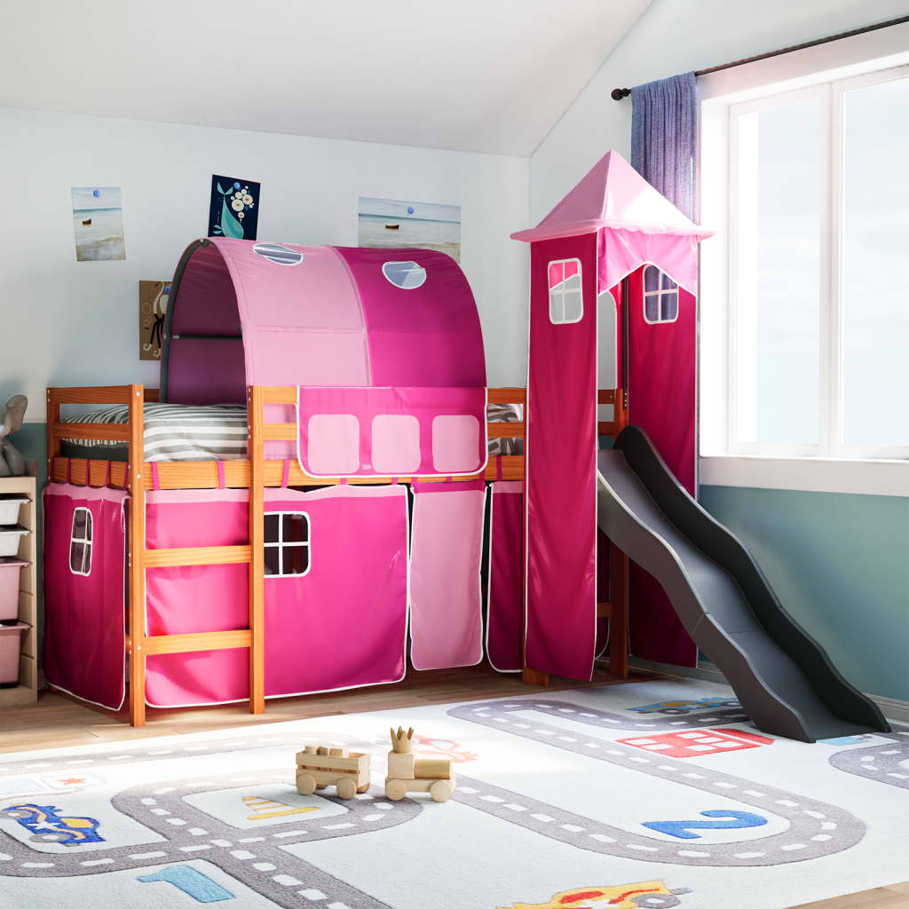 Kids' Loft Bed with Tower Pink 80x200 cm Solid Wood Pine