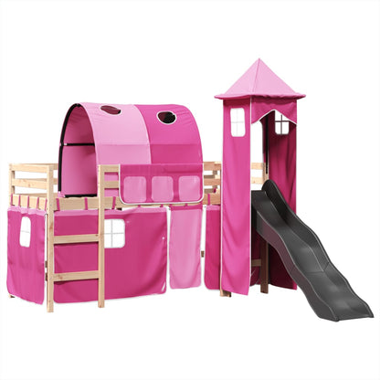 Kids' Loft Bed with Tower Pink 90x200 cm Solid Wood Pine