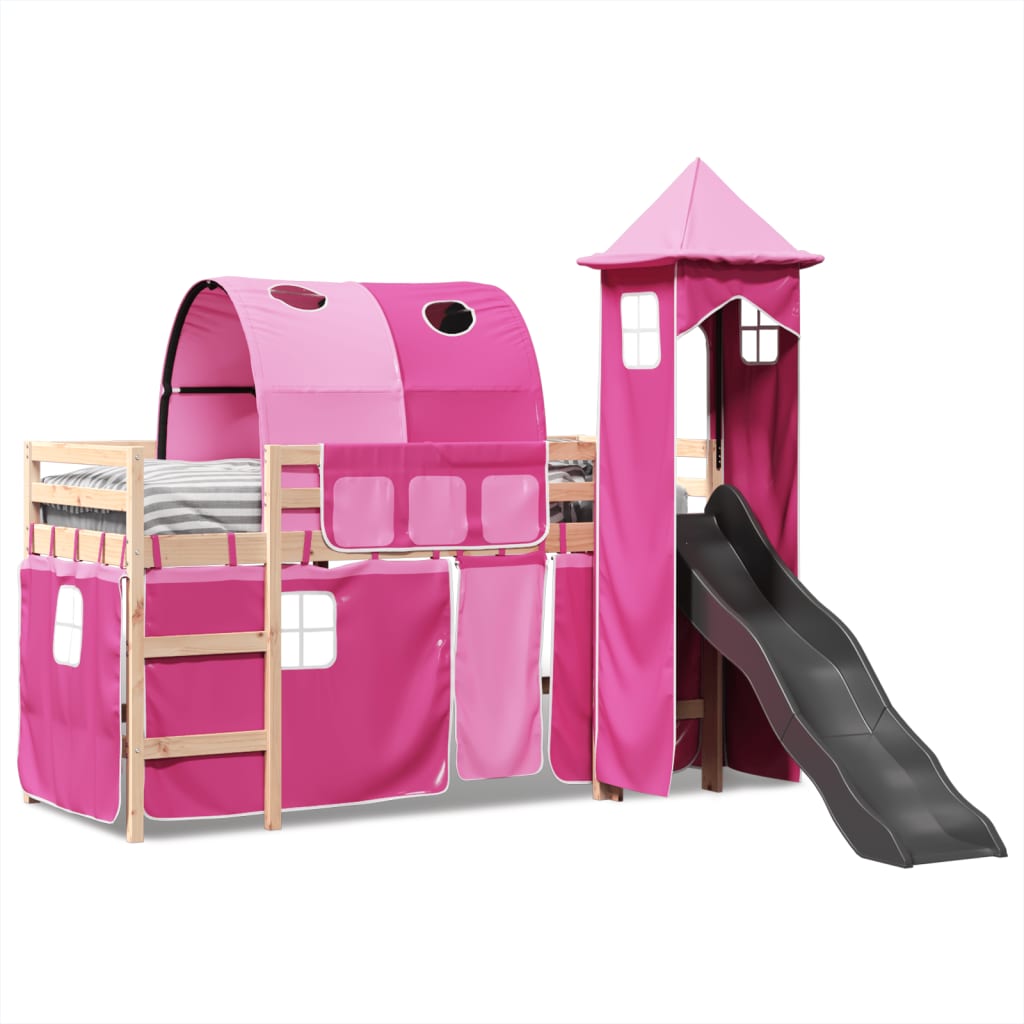 Kids' Loft Bed with Tower Pink 90x200 cm Solid Wood Pine