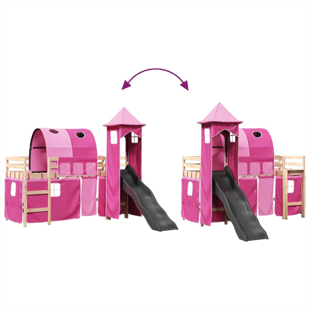 Kids' Loft Bed with Tower Pink 90x200 cm Solid Wood Pine