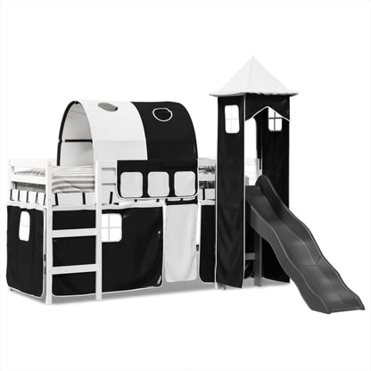 Kids' Loft Bed with Tower White&Black 90x200 cm Solid Wood Pine