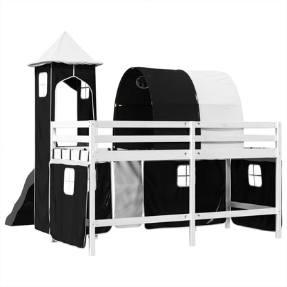 Kids' Loft Bed with Tower White&Black 90x200 cm Solid Wood Pine