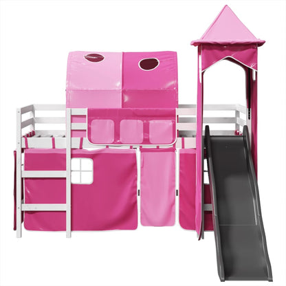 Kids' Loft Bed with Tower Pink 90x200 cm Solid Wood Pine