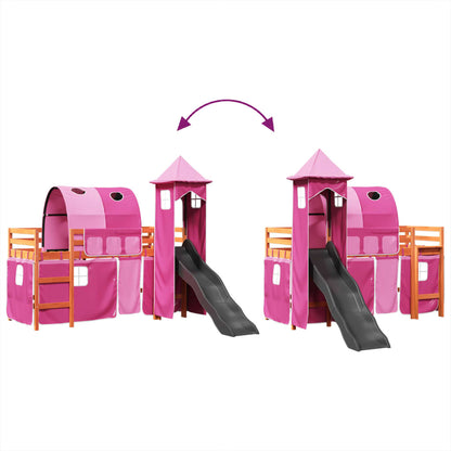 Kids' Loft Bed with Tower Pink 90x200 cm Solid Wood Pine