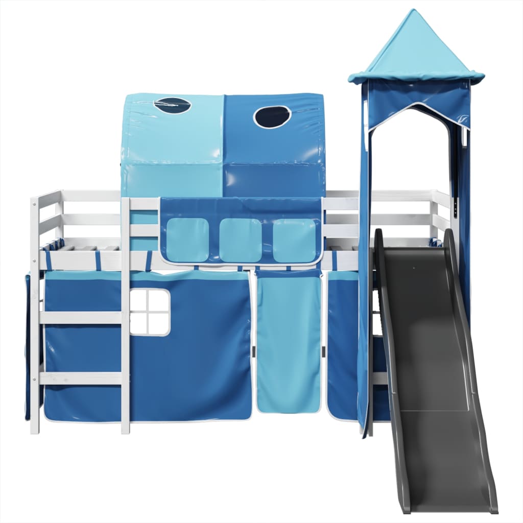 Kids' Loft Bed with Tower Blue 90x190 cm Solid Wood Pine