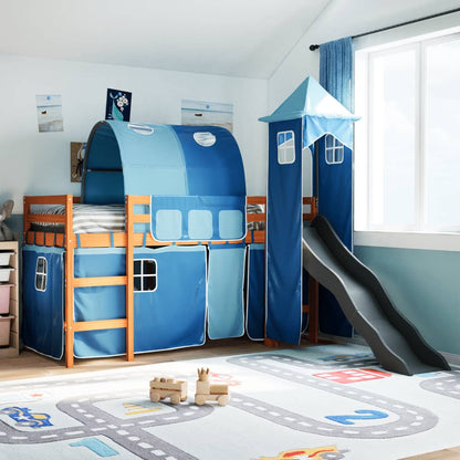 Kids' Loft Bed with Tower Blue 90x190 cm Solid Wood Pine