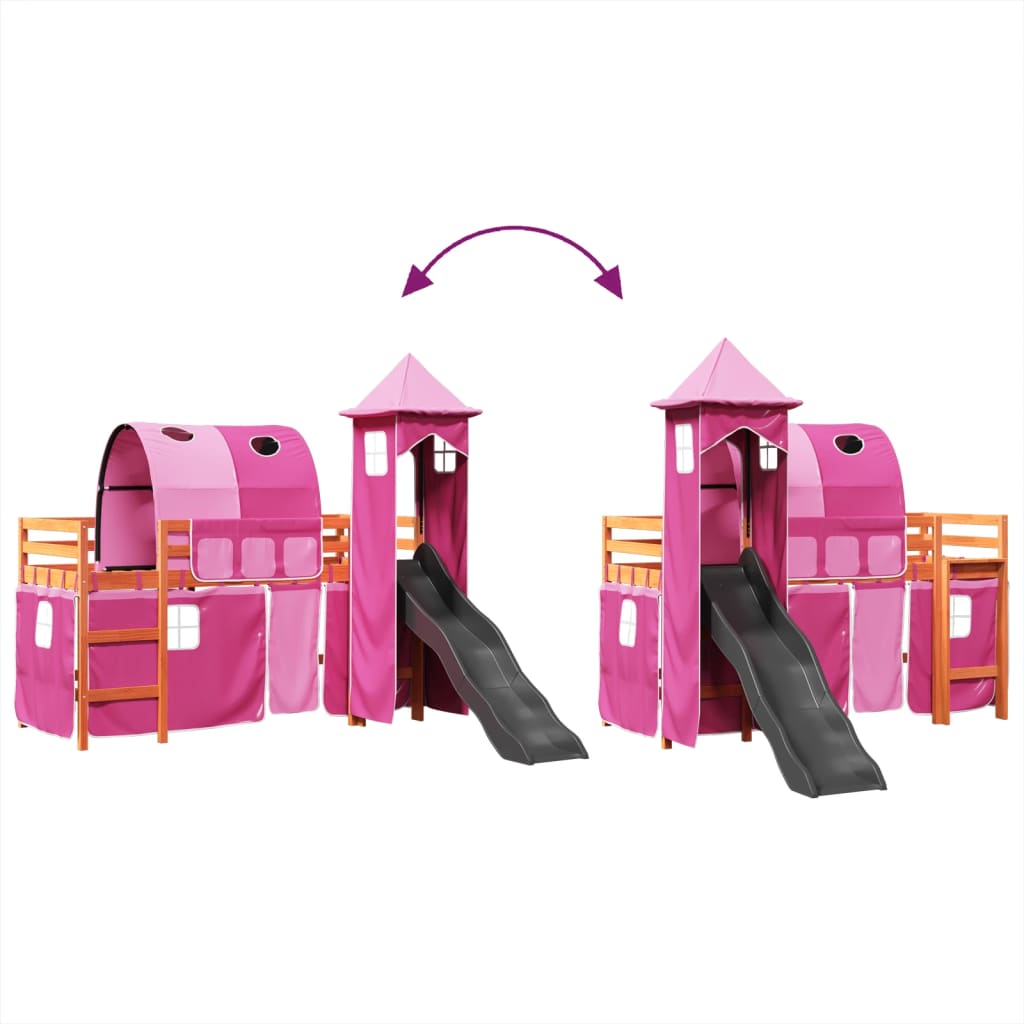 Kids' Loft Bed with Tower Pink 90x190 cm Solid Wood Pine